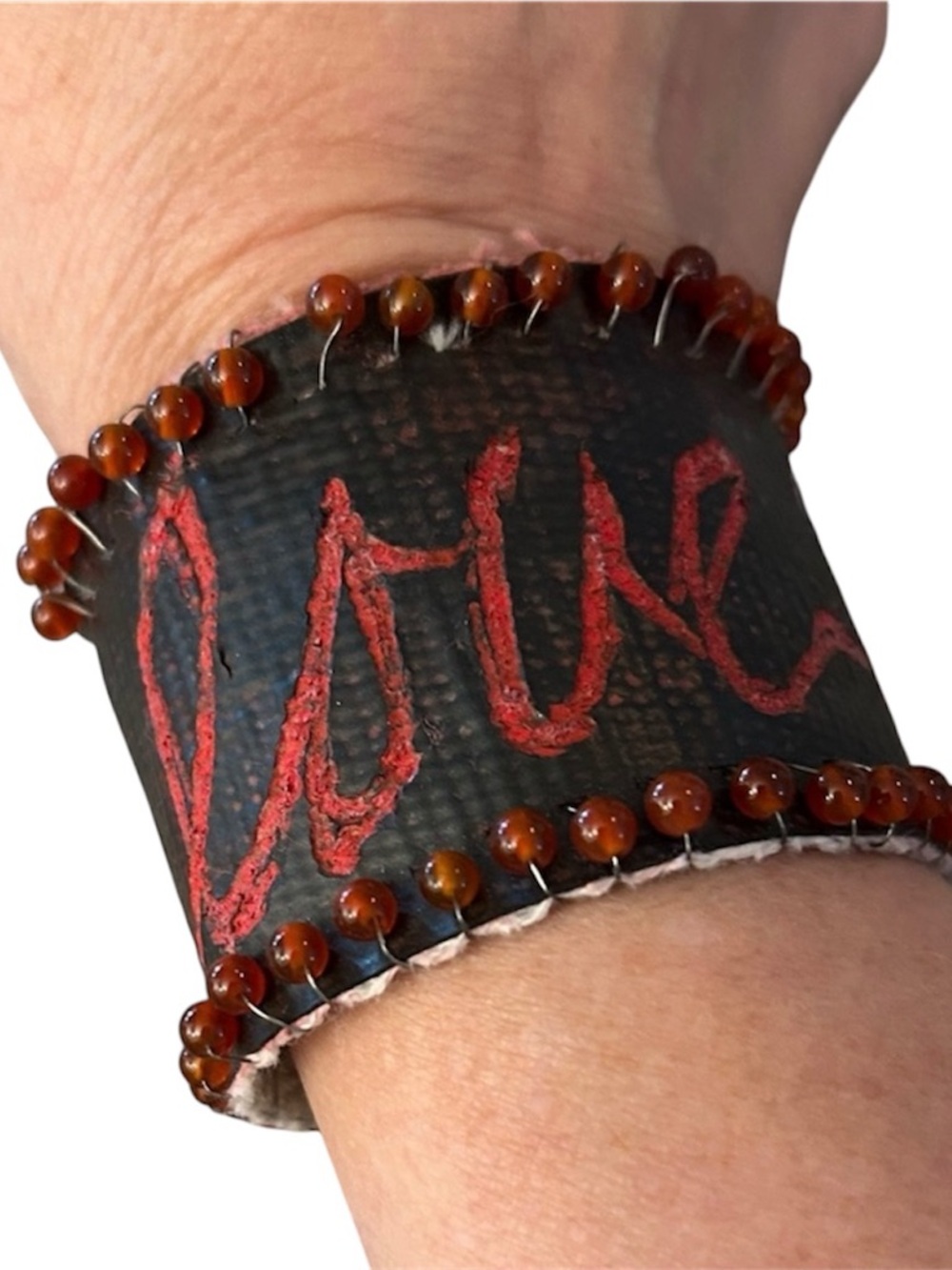 Handmade cuff LOVE Beaded Bracelet NEW upcycled